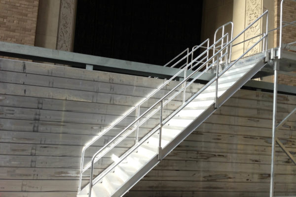 Customized crossover ladders were fabricated to allow egress to the building while the floodwall is mobilized.